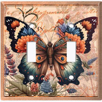 WorldAcc Metal Light Switch Plate Outlet Cover (Colourful Monarch Butterfly Damask Letter - Double Toggle)