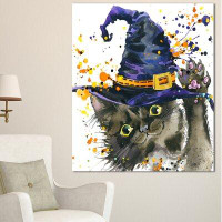 Made in Canada - Design Art 'Halloween Cat and Witch Hat' Painting Print on Wrapped Canvas