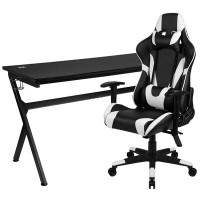 Inbox Zero Gaming Desk and Reclining Gaming Chair Set with Cup Holder, Headphone Hook & Removable Mouse Pad Top