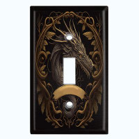 WorldAcc Metal Light Switch Plate Outlet Cover (Rustic Elder Dragon Nature Crest - Single Toggle)