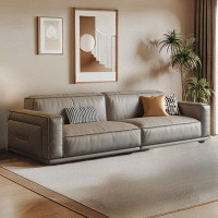 ULTORU 86.61" Grey Genuine Leather Modular Sofa cushion couch