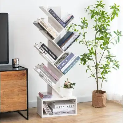 Latitude Run® 6 Shelf Retro Floor Standing Bookcase, Tall Wood Book Storage Rack for CDs/Books