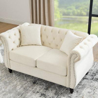 House of Hampton Chesterfield Sofa  Velvet for Living Room, 2 Seater Sofa Tufted Couch