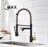 Pull-Down Flexible Kitchen Faucet With Separate Pot Filler Spout &amp; LED Light 19 Matte Black,Shiny Gold Finish