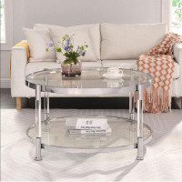 Wrought Studio Modern Round Coffee Table With Tempered Glass Top - 32.3" Diameter And Stylish Acrylic Legs For Living Ro