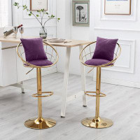 Mercer41 Blue Velvet Bar Accent Chair, Pure Gold Plated, Unique Design,360 Degree Rotation, Adjustable Height,Suitable F