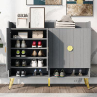 Everly Quinn Shoe Cabinet With Doors, 11-Tier Shoe Storage Cabinet With Adjustable Shelves, Modern Wooden Shoes Shoe Sto