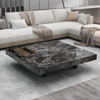 POWER HUT Simple Fashion Square Rock Panel Coffee Table Living Room Household Light Luxury Modern Simple Atmosphere Susp