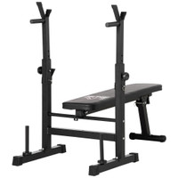 ADJUSTABLE WEIGHT BENCH, FOLDABLE BENCH PRESS WITH BARBELL RACK AND DIP STATION FOR HOME GYM