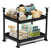 Tonchean Double Adjustable Height and Width Pull-out Cabinet with Tray