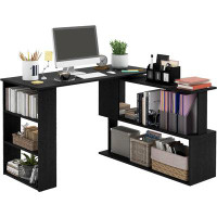 Ebern Designs Ebern Designs L Shaped Desk, Corner Computer Desk, 360 Degree Rotating Home Office Desk With Storage Shelv
