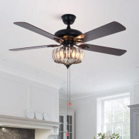 Rosdorf Park 52" 5 - Blade Black Ceiling Fan With Pull Chain Control And Light Kit Included