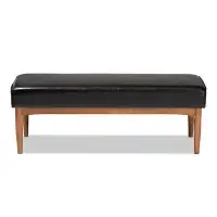 Hokku Designs Lefancy  Arvid Mid-Century Modern Dark Brown Faux Leather Upholstered Wood Dining Bench