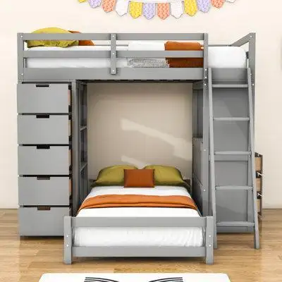 Harriet Bee Dimmick Kids Twin Over Twin Bunk Bed with Drawers