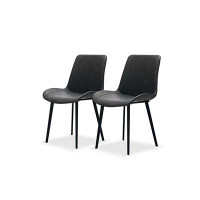 George Oliver Set Of 2 Microfiber Leather Dining Chairs With Steel Legs