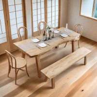 ULTORU 7 - Person Burlywood Rectangular Pine Wood Dining Table Set