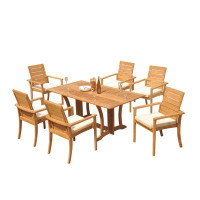 Teak Smith Grade-A Teak Dining Set: Warwick Console Folding Rectangle Table And 6 Algrave Stacking Arm Chairs