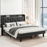 Winston Porter Full Bed Frame Velvet Upholstered Platform Bed With Storage Headboard Wingback Bed Frame Tufted Bed With