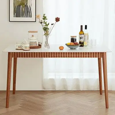 Orren Ellis 55.12"White + Cerise Rectangular Sintered Stone tabletop  Dining Table