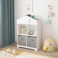 Harriet Bee White/grey Kids Dollhouse Bookcase With Storage - 2-tier Organizer And Toddler Bookshelf With Collapsible Fa