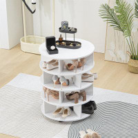 Loon Peak Round Pushable Wooden Shoe Cabinet On Wheels For 16-20 Pairs Of Shoes