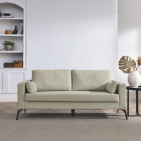 Wrought Studio Modern 3-seater Sofa With Square Arms, Tight Back, Two Small Pillows, Corduroy Beige