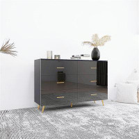 Ceballos High Glossy Surface 6 Drawers Chest Of Drawer With Golden Handle And Golden Steel Legs Colour Vanity