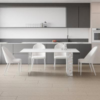Orren Ellis Italian minimalist rock plate acrylic stainless steel dining table and chair combination