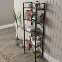 Fabulaxe Industrial 5 Shelf Wood and Metal Etagere Rustic Bookcase Free  Standing Bookshelf