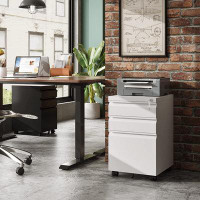 Inbox Zero 3 Drawer Mobile File Cabinet Under Desk Office, Fully Assembled Except Casters, Letter/Legal Size, White