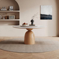Orren Ellis Japanese household solid wood cream style rock plate with turntable round table