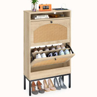 Bay Isle Home™ Shoe Storage Accent Chests/ Cabinets With Rattan Flip Doors