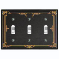 WorldAcc Vintage Intricate Damask Yellow Frame Black 3-Gang Toggle Light Switch Wall Plate
