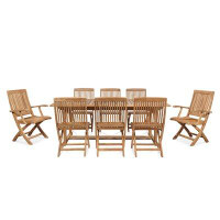 Red Barrel Studio Amea 9-Piece Teak Dining Extension Table With Folding Chairs