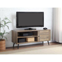 Foundry Select TV Stand With 1 Door Storage And Plank Details, Rustic Brown