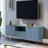 Mercer41 Taore Wave-Textured TV Stand with Two Cabinets and One Drawer