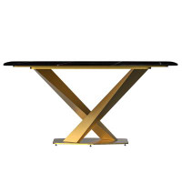 Mercer41 Mercer41 Victoriya Series Modern Dining Table Gold Base, With 55" Table Top