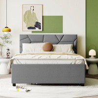 Wrought Studio Full Size Upholstered Platform Bed with Brick Pattern Headboard and Twin Size Trundle