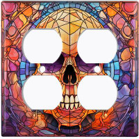 WorldAcc Metal Light Switch Plate Outlet Cover (Halloween Colorful Skull - Double Duplex)
