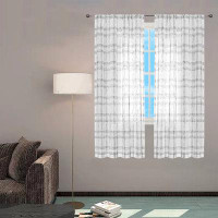Gracie Oaks Geometric Check Curtain Panel For Living Room Linen Blend Semi Sheer Backtab Rod Pocket Rustic Farmhouse Sty