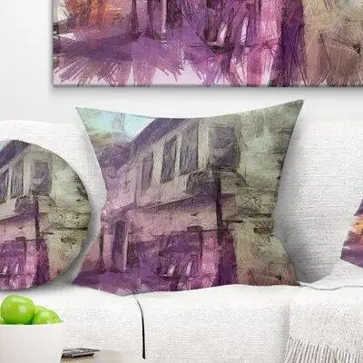 Made in Canada - East Urban Home Cityscape Old City Street Watercolor Sketch Pillow
