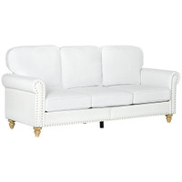 3-SEATER SOFA COUCH, 81 MODERN LINEN FABRIC SOFA WITH RUBBERWOOD LEGS