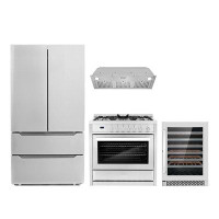 Cosmo Cosmo 4 Piece Kitchen Appliance Package with French Door Refrigerator , 36'' Dual Fuel Freestanding Range , Insert