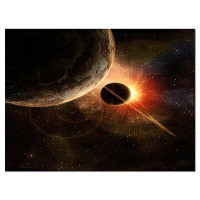 Design Art Planet with Rings Contemporary by Designart - Wrapped Canvas Graphic Art Print
