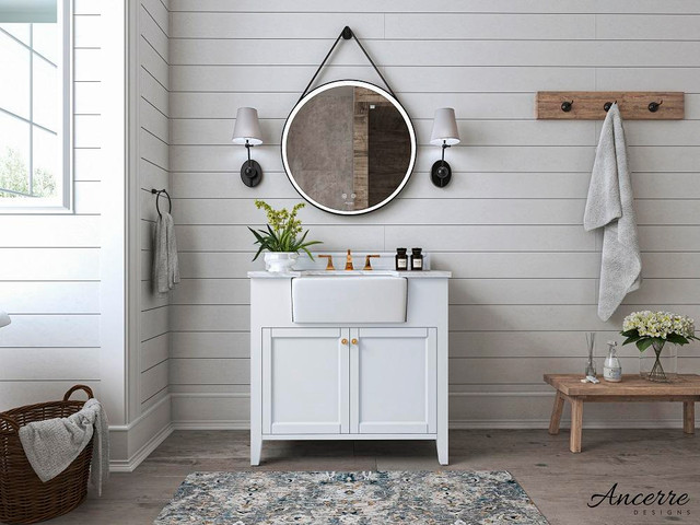 36 Inch Adeline Bathroom Vanity With Farmhouse Sink & Carrara White Marble Top Cabinet Set Available in 3 Finishes ANC in Cabinets & Countertops - Image 2