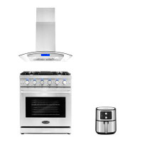 Cosmo 3 Piece Kitchen Package with 30" Freestanding Gas Range 30" Island Range Hood & 5.5L Electric Hot Air Fryer