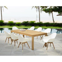 Lark Manor Lifestylegarden 9-Piece Modern Wood And White Outdoor Dining Set