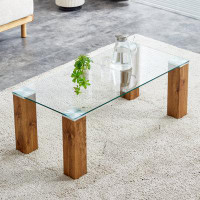 Millwood Pines Glass-Top Coffee Table,Tea Table, With MDF Legs - Stylish Blend Of Elegance And Durability 44.9"*21.7"*16