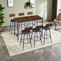 17 Stories 7-Piece Dining Table Set,  Industrial Style Pub Table With 6 Pu Leather Bar Stools