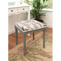 Canora Grey Aqua Fern Linen Upholstered Vanity Stool With Distressed Grey Finish And Welting